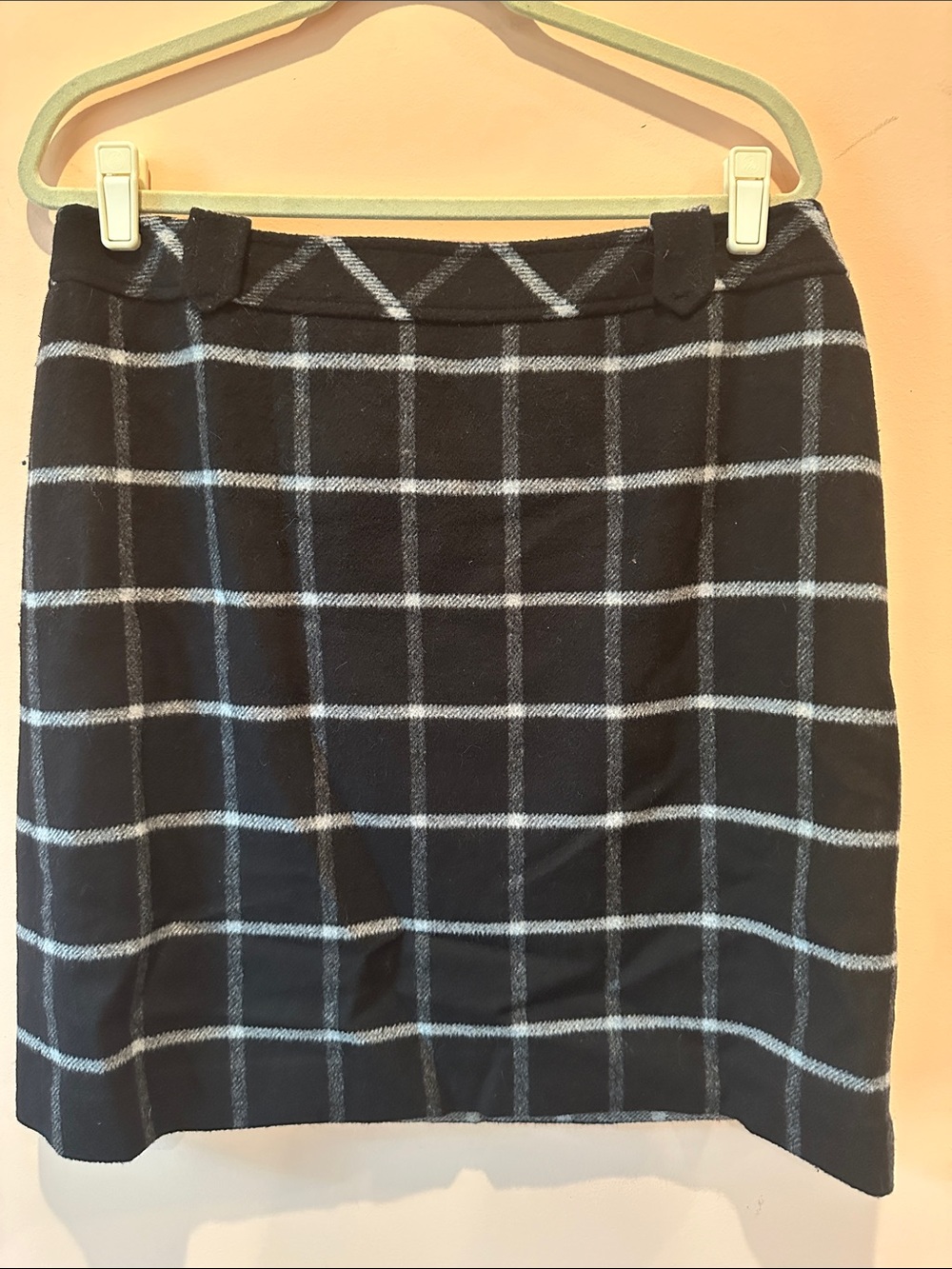 Talbots Black Gray Windowpane Plaid Wool Pencil Skirt Size 12